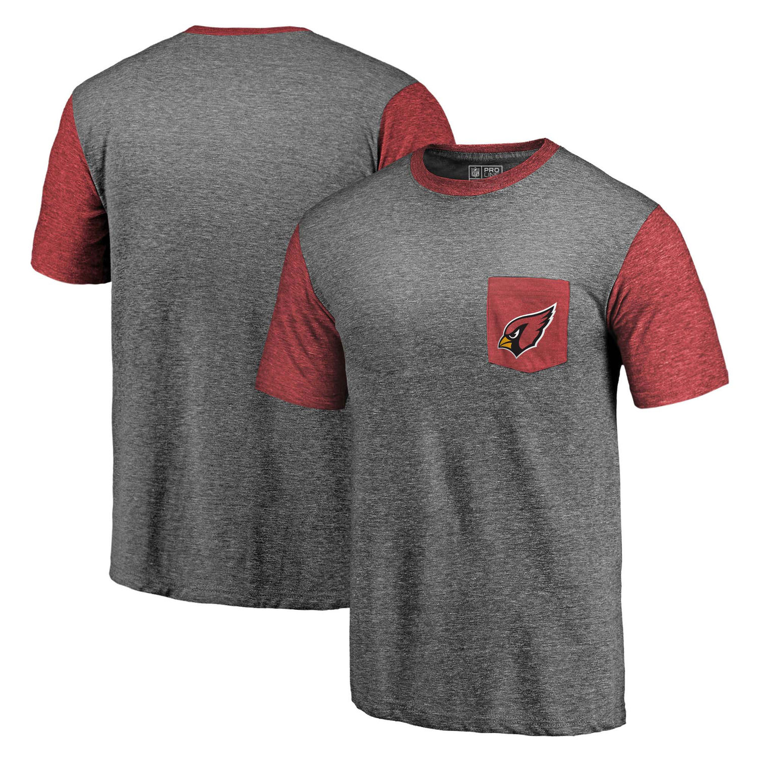 Men's Arizona Cardinals Pro Line by Fanatics Branded Heathered Gray-Cardinal Refresh Pocket T-Shirt